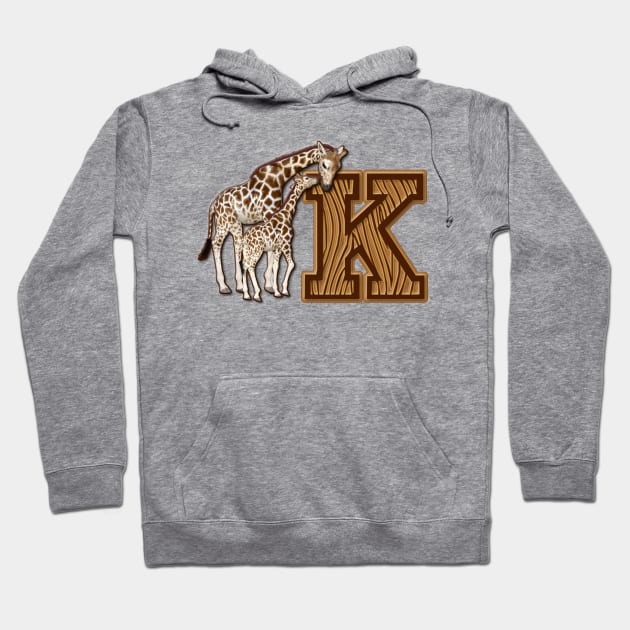 Mom and Baby Giraffe Monogram K Hoodie by AlondraHanley